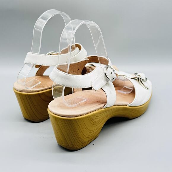 Dansko Sandals Womens 9.5 White Leather Wedge Platform Slingback Buckle Strap - Picture 7 of 11